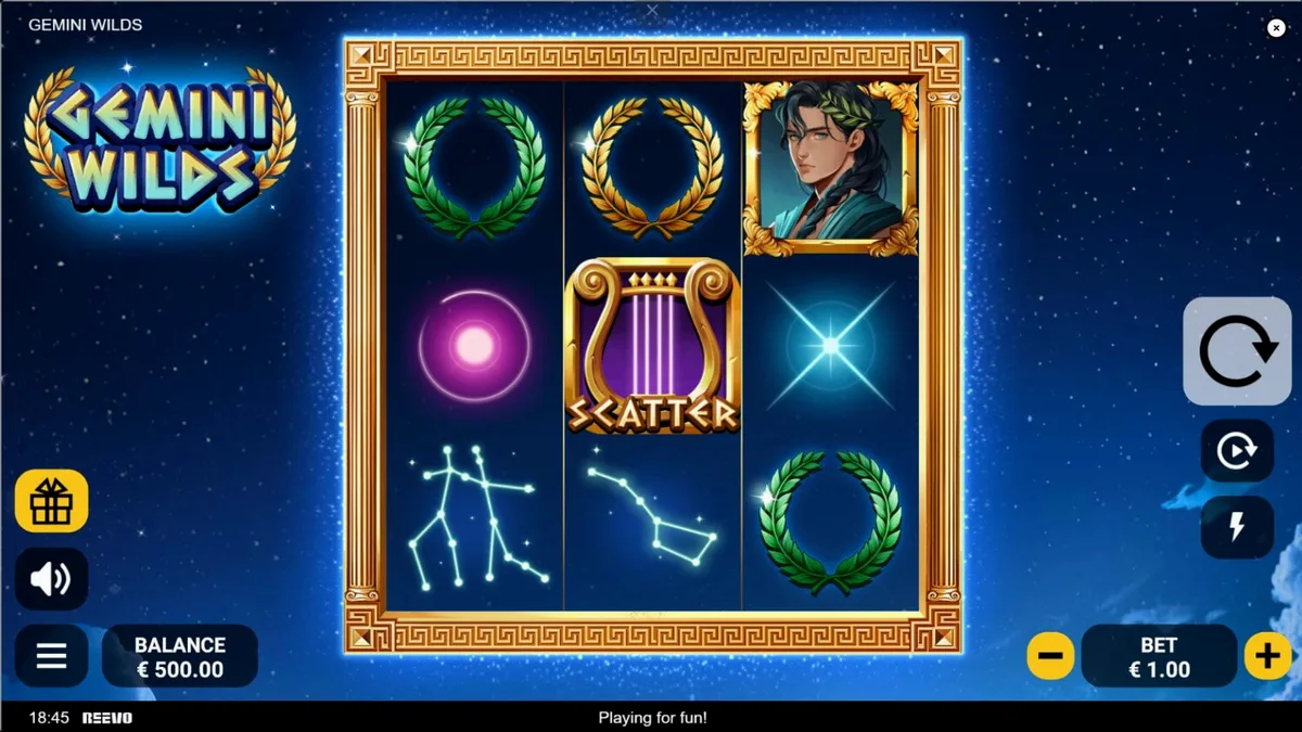 Tampilan visual slot Gemini Wilds dengan tema mitologi Yunani